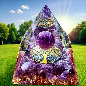 Amethyst Orgone Tree of Life Pyramid – Feng Shui Crystal Healing for Room Energy Balance, Positive Chi Home Decor, Spiritual Gift for Housewarming Christmas