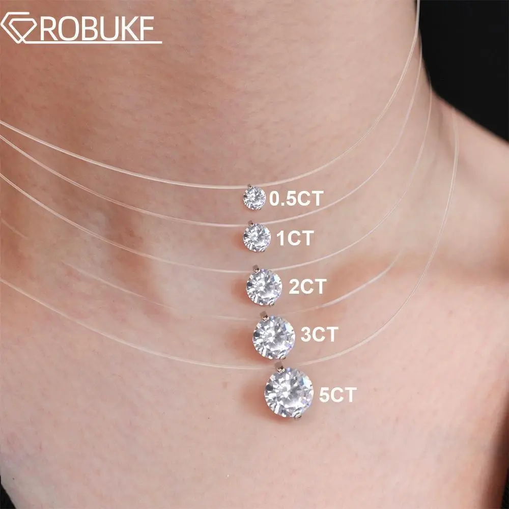 D VVS1 0.5-5 Carat Moissanite Pendant Necklace For Women 925 Sterling Silver Transparent Fishing Line Chain Party Jewelry GRA