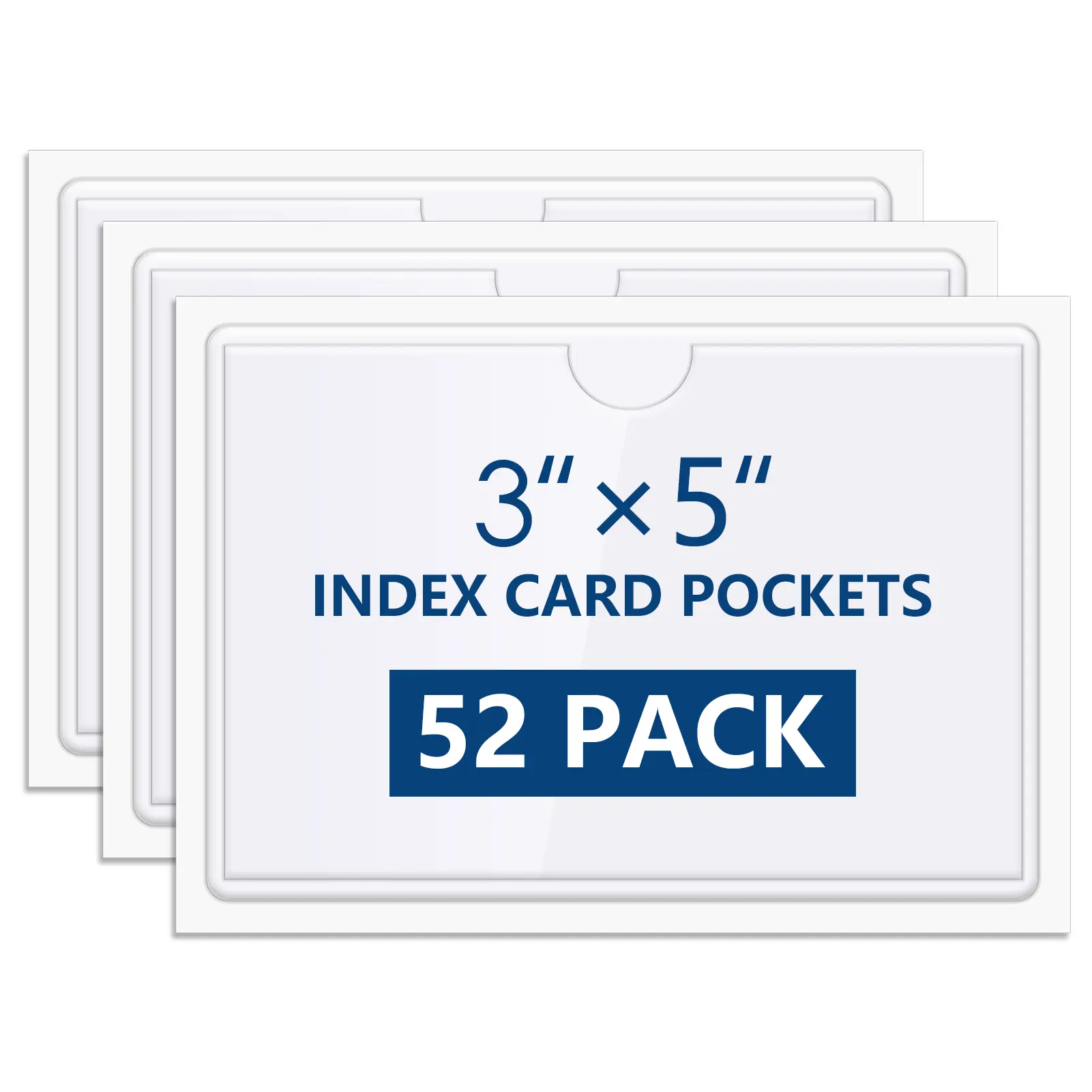 MaxGear Index Card Pockets, 52 Pack Plastic Label Holders for Storage Bins and Library, Self Adhesive Card Pocket with Top Open Loading, Removable Clear Label Sleeves, Teacher Classroom Supply