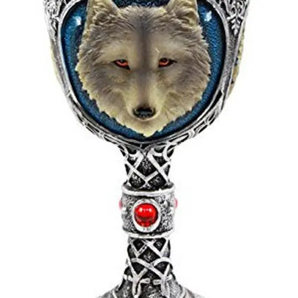 Ebros Gift Large Magical Celtic Blue Alpha Gray Wolf Steel Goblet - 8oz Drinkware for Daily Use, Home Decor Statue with 8oz Drink Capacity, Glasscup