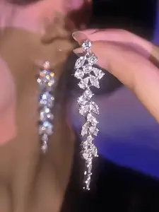 Leaf Design Rhinestone Decor Dangle Earrings, Fashion Jewelry for Party, Daily Clothing Decor, Trendy All-match & Exquisite Jewelry for Birthday Gift