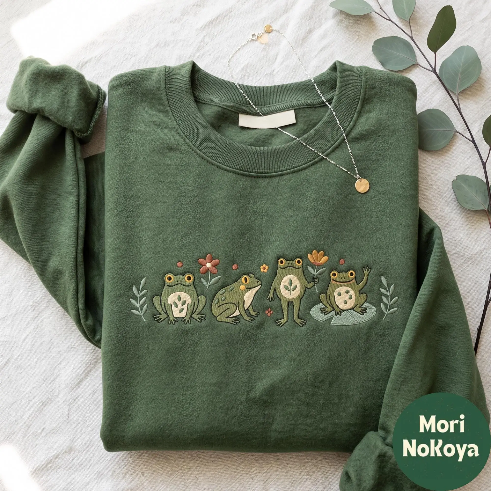 Floral Frog Embroidered Sweatshirt T-Shirt Hoodie, Botanical Cottagecore Embroidered Crewneck, Nature Frog Lover Gift, Cute Amphibian Pullover for Women