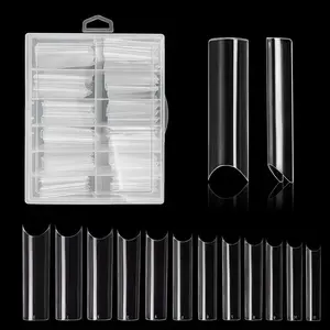 Summer Clear Extra Long Deep C Curve Fake Nail Tips, 240pcs/set Variety of Sizes Acrylic Fake Nail Tips For Nail Salon And DIY, Long French Nail Tips Half Cover Straight Square Nail Tips, Christmas Gift