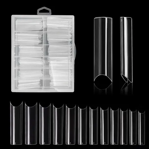 Summer Clear Extra Long Deep C Curve Fake Nail Tips, 240pcs/set Nail Art Kit Variety of Sizes Acrylic Fake Nail Tips For Nail Salon And DIY, Nail Art Supplies, Nail Art Products, Long French Nail Tips Half Cover Straight Square Nail Tips, Christmas Gift