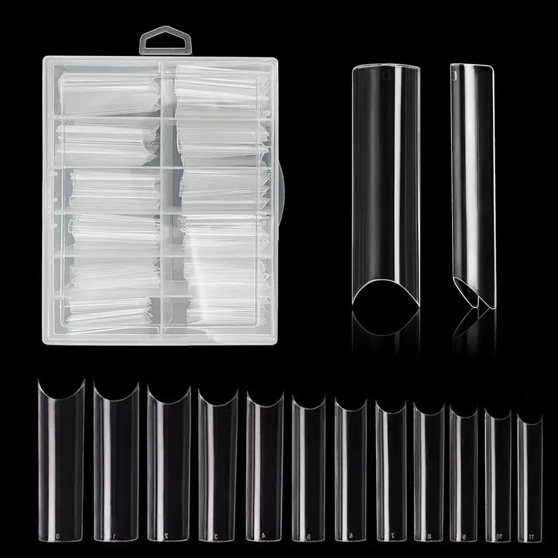 Summer Clear Extra Long Deep C Curve Fake Nail Tips, 240pcs/set Nail Art Kit Variety of Sizes Acrylic Fake Nail Tips For Nail Salon And DIY, Nail Art Supplies, Nail Art Products, Long French Nail Tips Half Cover Straight Square Nail Tips, Christmas Gift