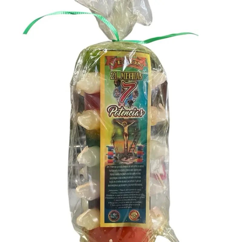 VELA Candle 7 Potencia 7 Powers 21 Mecha 21 wick Santeria Spells Egun Osha Palo Santo