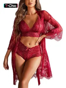 Women's Lace Sexy Lingerie Set, Women's Bra & Panty & Robe Set, Women's Lingerie Set for Summer, Underwear, Plunge Lingerie Top, Lingerie Outfits