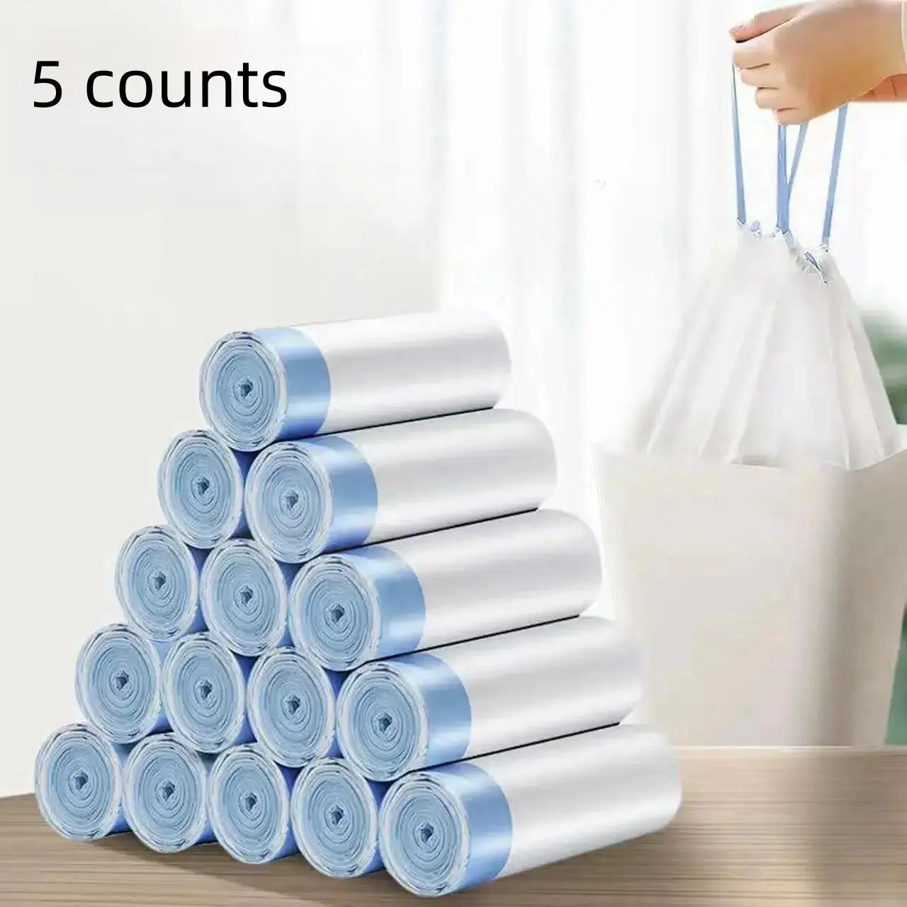 Disposable Drawstring Bin Bag, 75pcs/set Recyclable Garbage Bags, Durable Bin Bags for Home Kitchen, Bathroom, Office, Household Items, Drawstring Trash Bags