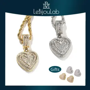 [LeBijouLab] 2026 New Year Gift | Golden (18K Gold Plated) & Silver Iced-Out Bling Bling Heart Necklace w/ 20inches or 24inches Stainless Steel Rope Chain | Holiday Gift | Christmas Gift | Gifts for Girlfriend | Gifts for Wife | Gifts for Boyfriend C