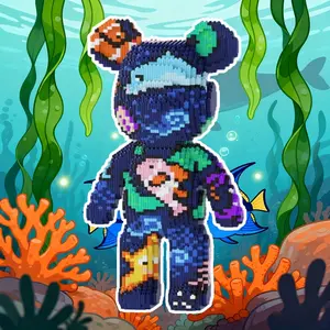 Ocean World Lucky Bear Teddy Bear 3D Puzzle Building Blocks Decoration, Bookshelf Home Office Cabinet Decor, Party Living Room TV Stand Display