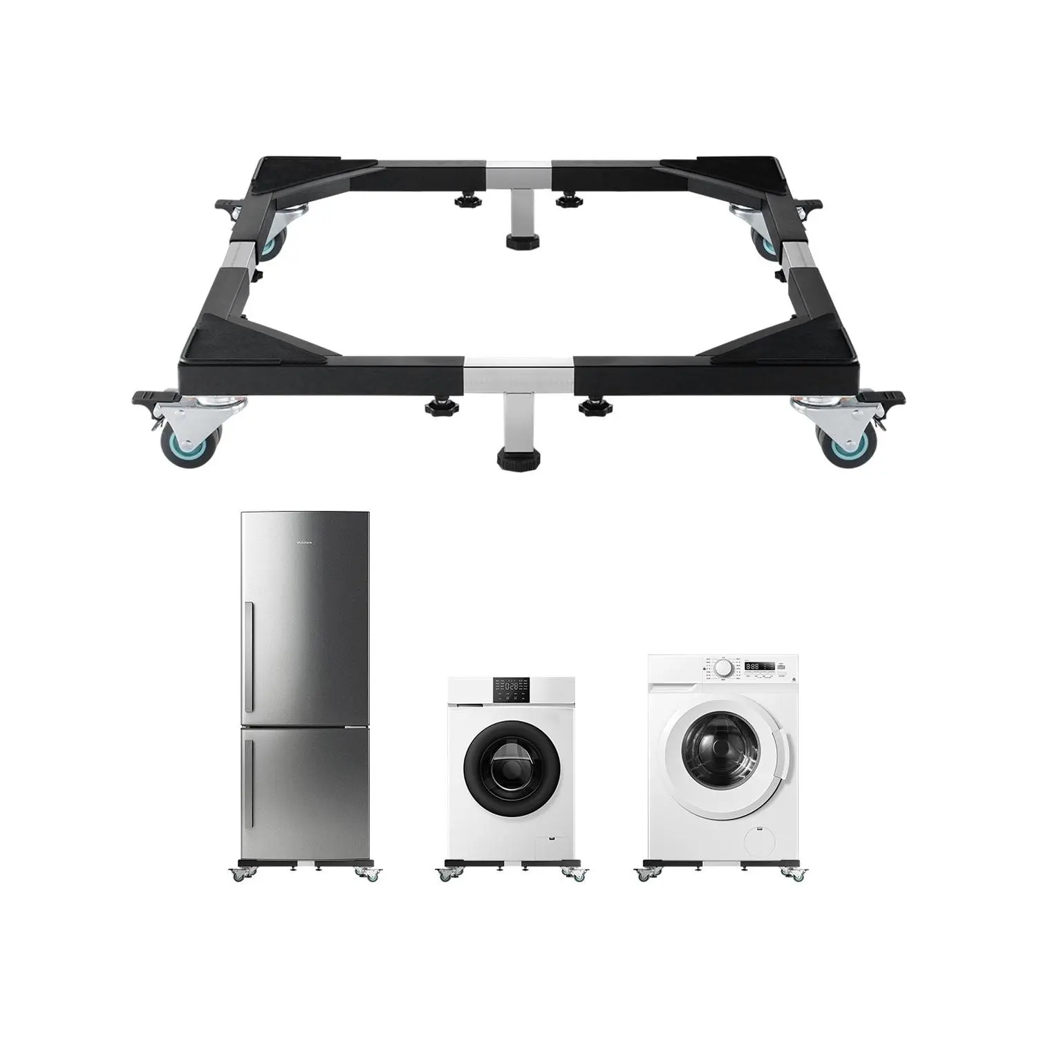 【Summerfinds】VEVOR Heavy-Duty Steel Frame Mobile Refrigerator Stand, 1200 lbs Load Capacity Appliance Mover Dolly, 8 Locking Twin Wheels, 4 Brakes, 23-36.6 in Adjustable Size, Stable Support for Washers, Refrigerators on Floor Surfaces