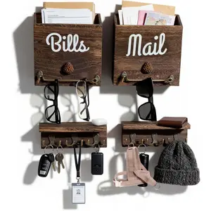 Mail Organizer with Key Hooks - 2-Pack Solid  Wall Mount for Mail & Bills, 12 Hooks Entryway Holder, No-Drill for Renters