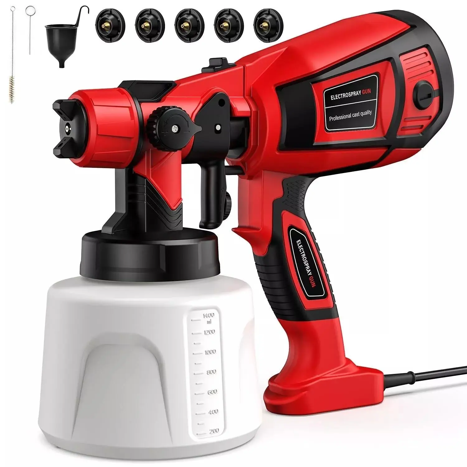 Paint Sprayer with 1400ml Large-Capacity Spray Gun, Cleaning Accessories, Flow Adjuster, 5 Nozzles, 3 Spray Modes, Easy-to-Clean for Furniture, Fences (Indoor/Outdoor Leisure Recreation Equipment)