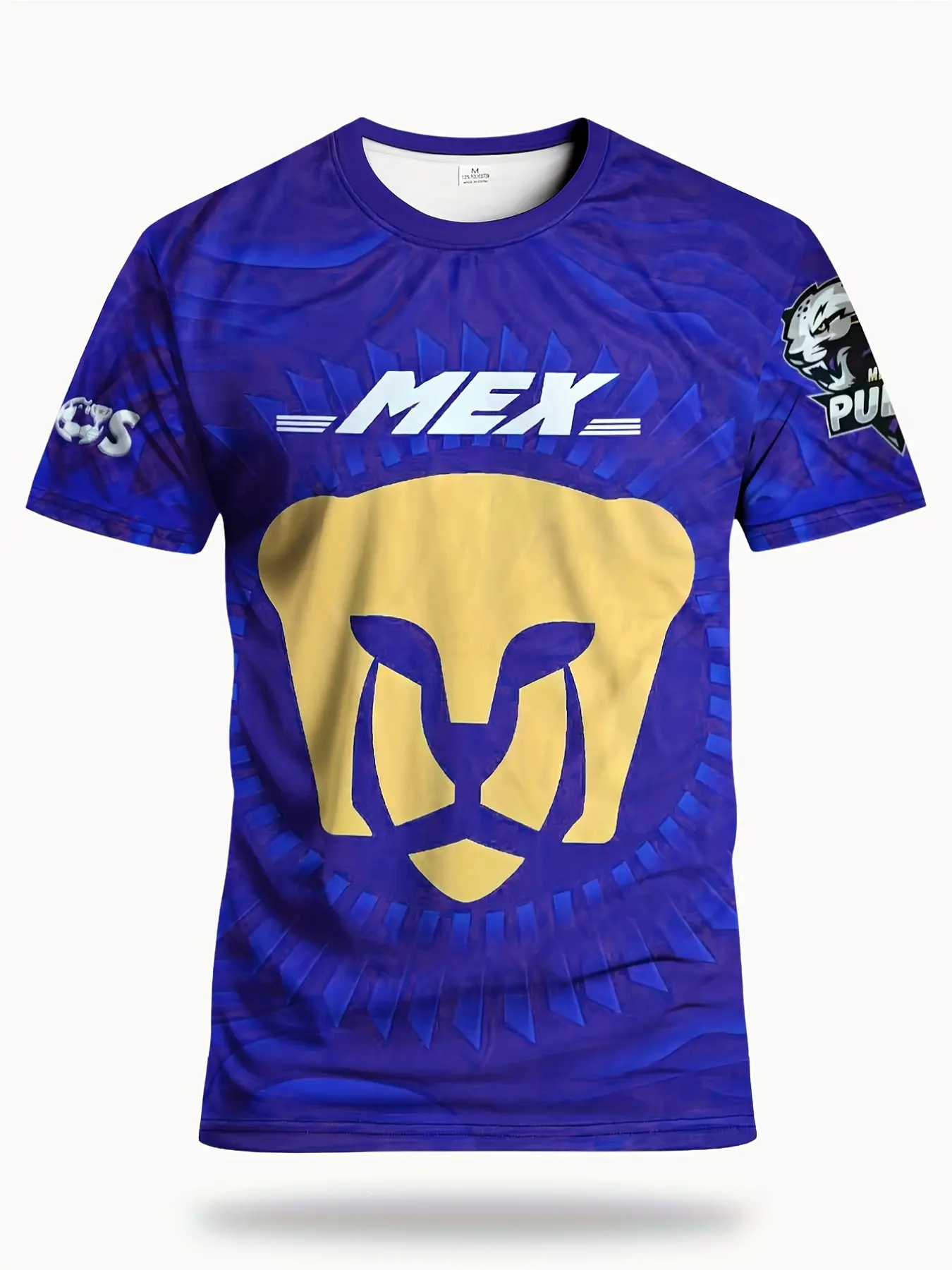 Men's Sports Short Sleeve T-Shirt with Purple Background and Jaguar MEX Print, Football Fan Style, Athletic Fashion