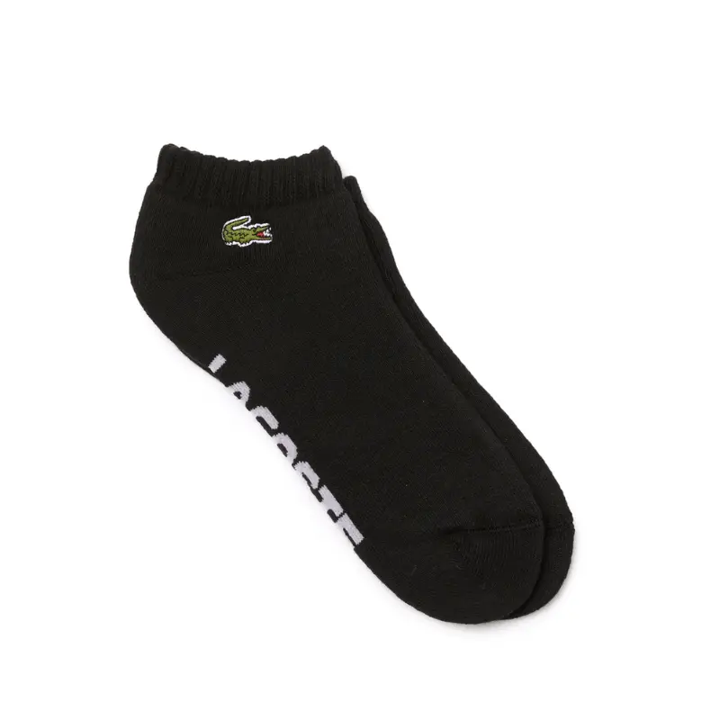 Lacoste Men's Low-Cut Stretch Cotton Blend Athletic Sports Socks - Workout, Active, Performance Style, Oversized Lettering, Embroidered Crocodile, Polyamide, Elastane, Ribbed, Jersey, Solid, Contrast Binding, Ankle Socks, Workout Socks, Active Socks