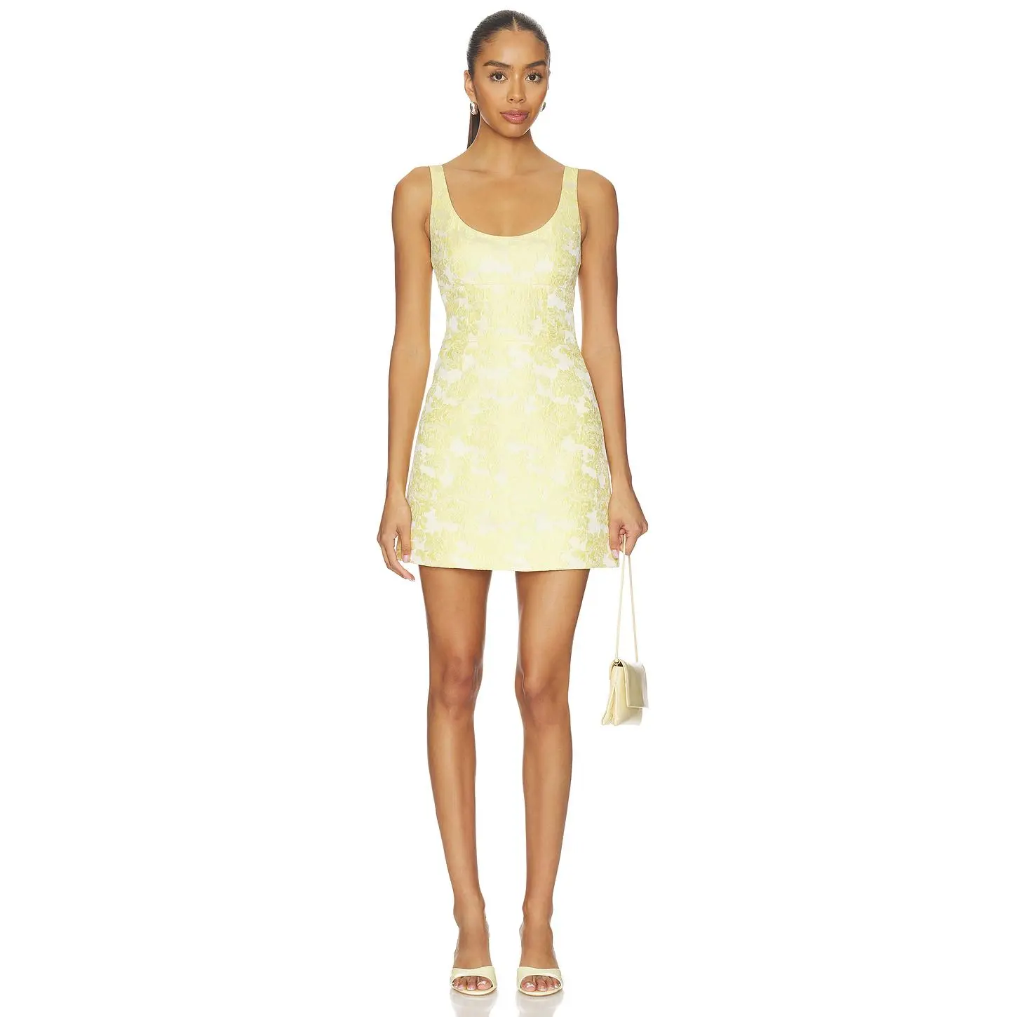 Alice + Olivia Charlotte Scoop Neck Mini Dress in Butter