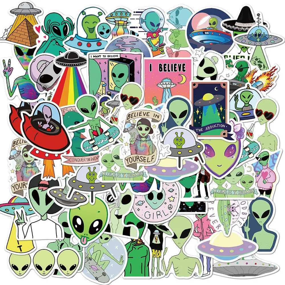 Alien Pattern Sticker, Waterproof Self Adhesive Decor Paper, Decor Sticker for Cellphone Gift Greeting Card Water Bottle Laptop Phone Accessories