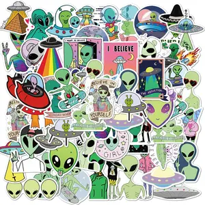 Alien Pattern Sticker, Waterproof Self Adhesive Decor Paper, Decor Sticker for Gift Greeting Card Water Bottle Laptop Phone Accessories