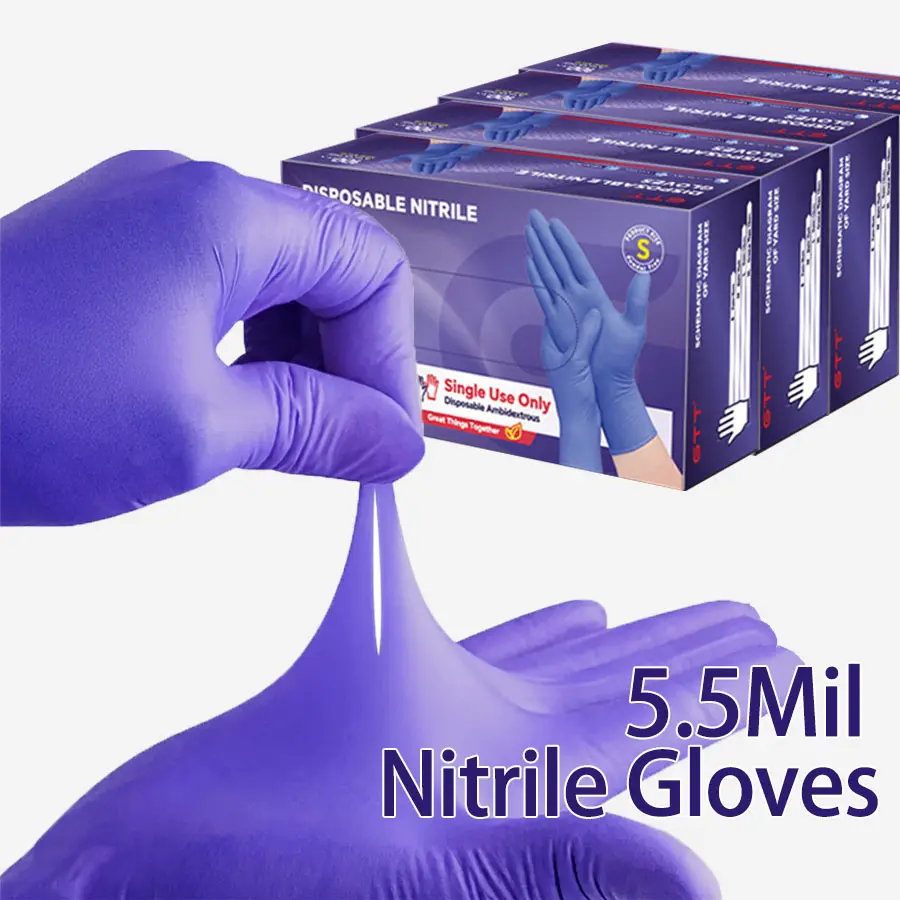 GTT Disposable Nitrile Rubber Gloves, 400Pcs 5Mil Purple - Powder-Free, Latex-Free, Flexible, Durable, Chemical-Resistant Medical Gloves for Household Cleaning, Kitchen Dishwashing, Cooking, Wedding & Engagement Use