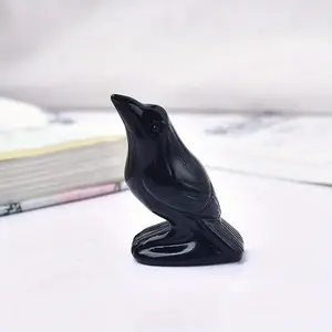 Natural Carved Obsidian Crow, 1 Count Crow Bird Statue, Collectible Figurine, Statue Figurines, Decorative Sculptures, Desktop Ornament for Home Office Decor, Home Decor, Black Crow Design, Halloween