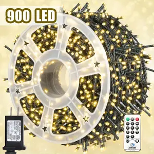 900 LED 100m String Lights  - IP6 Waterproof 8 Modes (Color/Warm/White), For 2026 US New Year Yard Outdoor Decor, Super Bowl Party Lighting & Valentine’s Day Romantic Indoor/Outdoor Home Setup