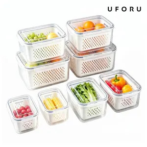 UFORU 4 Pack Fridge Organizers and Storage Containers, Stackable Fruit Storage Containers for Fridge with Removable Colander, BPA-Free Food Storage Container for Salad, Berries, Lettuce, Vegetables and Meat#SummerWins#DFYD
