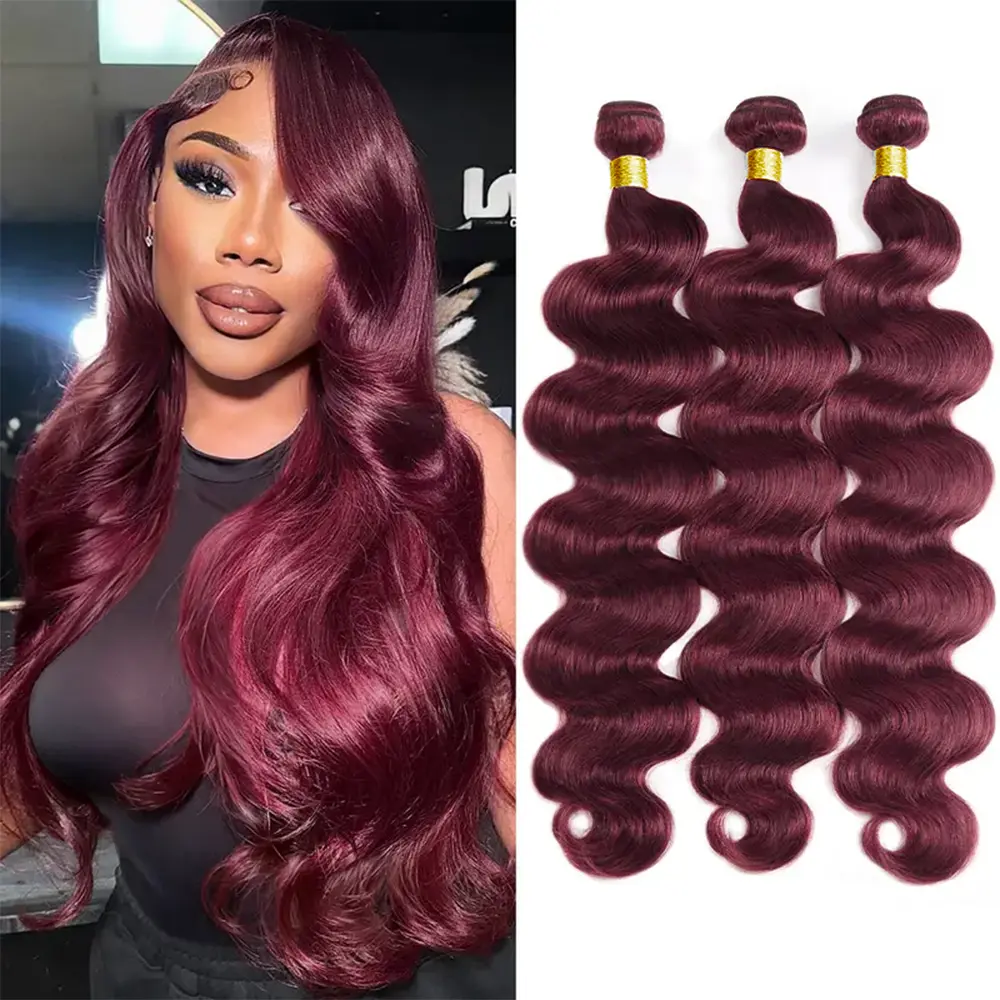 I6 Asakiss 99J Human Hair Bundles Body Wave  P4/27 Ombre Human Hair Bundles with 2x6Closure Honey Blonde Highlight Hair Bundles for Sew in/Quick Weave