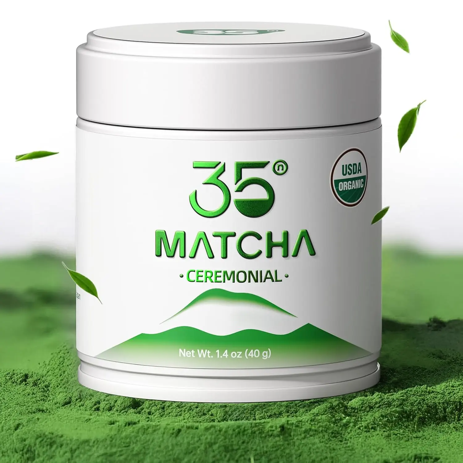 35°N MATCHA Organic Ceremonial Grade Unflavored Matcha Powder - USDA Certified, 100% Pure Natural Tea, 1st Harvest, No Additives, High in Antioxidants, L-Theanine & EGCG, Smooth for Lattes & Baking, 1.4oz (40g)