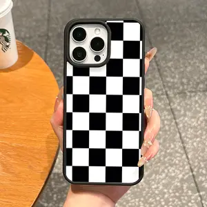 Premium Magnetic Casing for iPhone 11/12/13/14/15/16/17 Pro Max, Checkerboard Pattern, MagSafe Ready, Protective Anti-Fall Waterproof Ultra-Thin Lightweight Shockproof Cover, Aesthetic Stylish Accessory for Everyday Use
