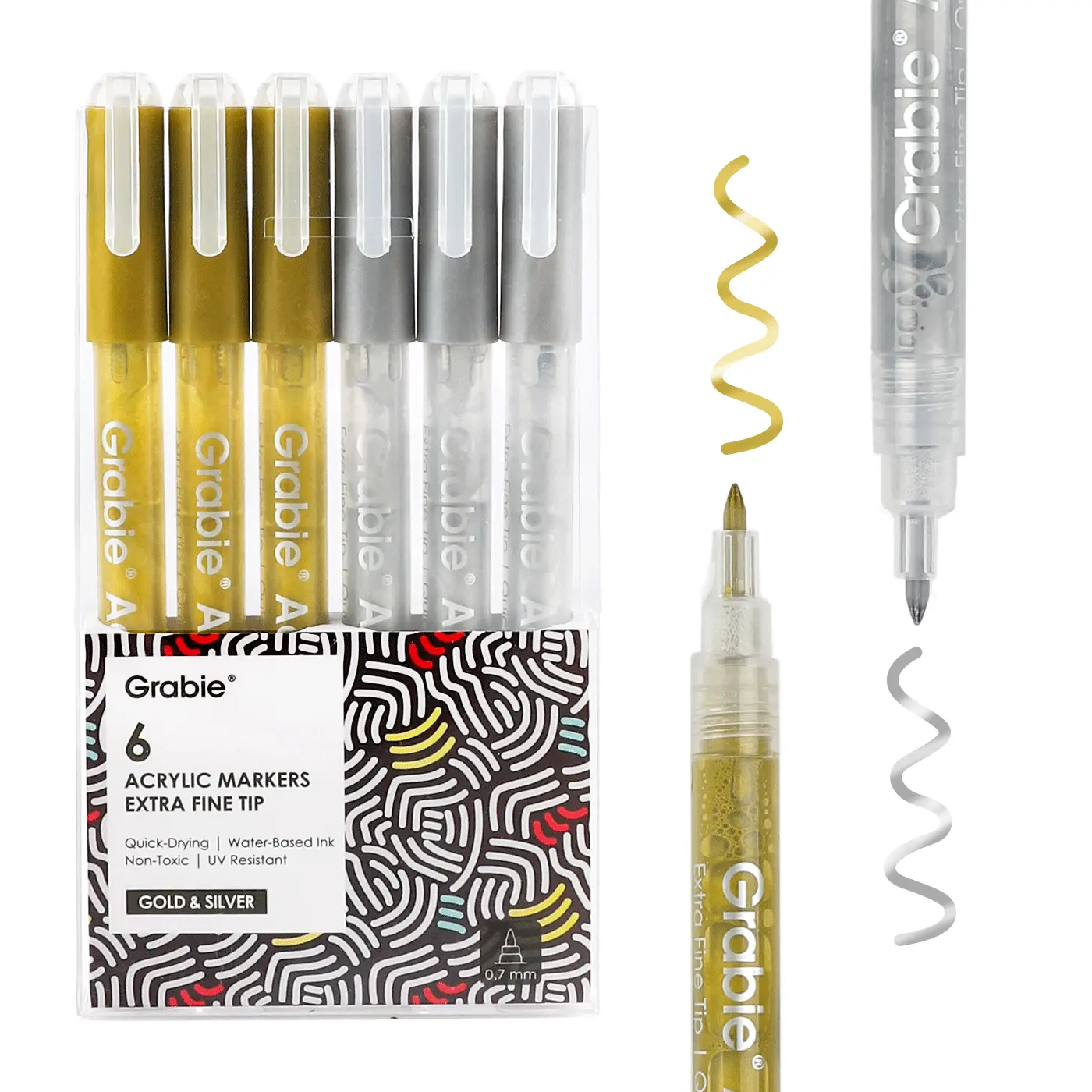 [Flash Sale] Grabie Gold & Silver Extra Fine Tip Acrylic Paint Marker Set Of 6, Back to School, Class Reward Gift Idea