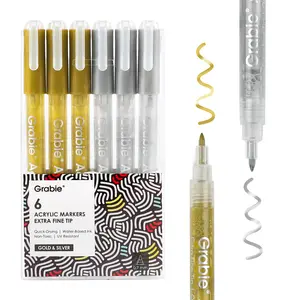 [Flash Sale] Grabie Gold & Silver Extra Fine Tip Acrylic Paint Marker Set Of 6, HolidayHaul