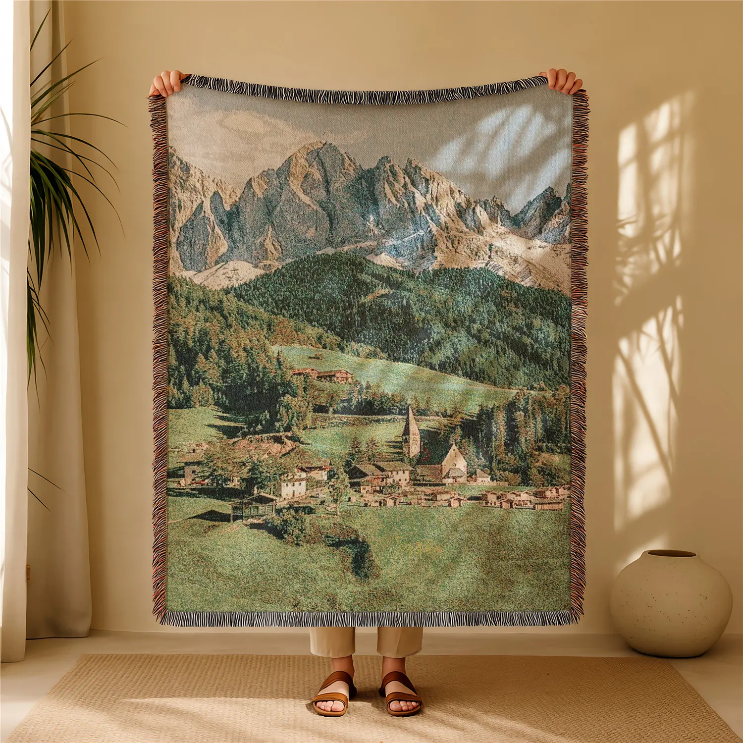 Alps Pattern Bohemian Yarn Jacquard Woven Blanket with Tassel, Thick Soft Washable Blanket, Used for Home Decor Sofa Chair Bed Tapestry Tablecloth Floor Garden Picnic Outdoor Camping, Boho Blanket, Soft Cozy Blanket, Soft Warm Blanket, Decorative Blankets