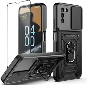 Phone Case for Nokia G400 Case with Stand Kickstand Ring and Camera Cover with Tempered Glass Screen Protector, Military Grade Shockproof Protective Cover for Nokia G400(TC-Black)