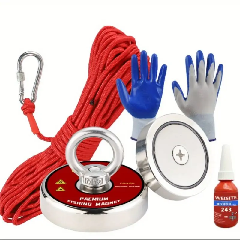 Super Strong Fishing Magnet Kit 60mm with Rope Gloves and Glue, Ideal for River Fishing, Durable Magnetic Accessory(Stickers are random) Fishing Magnets Heavy Duty
