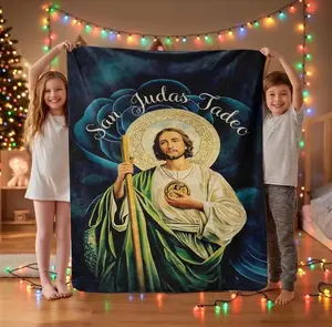 Soft Funny Throw Blanket Blessed San Judas Tadeo Art Blanket Bed Sofa Leisure Time Soft Fleece Blanket Warm & Faith-Filled Lounge Essential