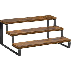 3-Tier Spice Rack, 13.8 Inch Wood Step Shelf Countertop Spice Storage Holder, Kitchen Pantry Cabinet Organizer Cupboard for Spice Bottles, Jars, Seasonings, Baking Supplies, Metal Frame