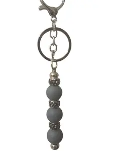 Gray Beaded Keychain with 3 Colored Silicone Beads 15mm & 3 Rhinestone Beads 11mm x 7mm in Resealable Bag
