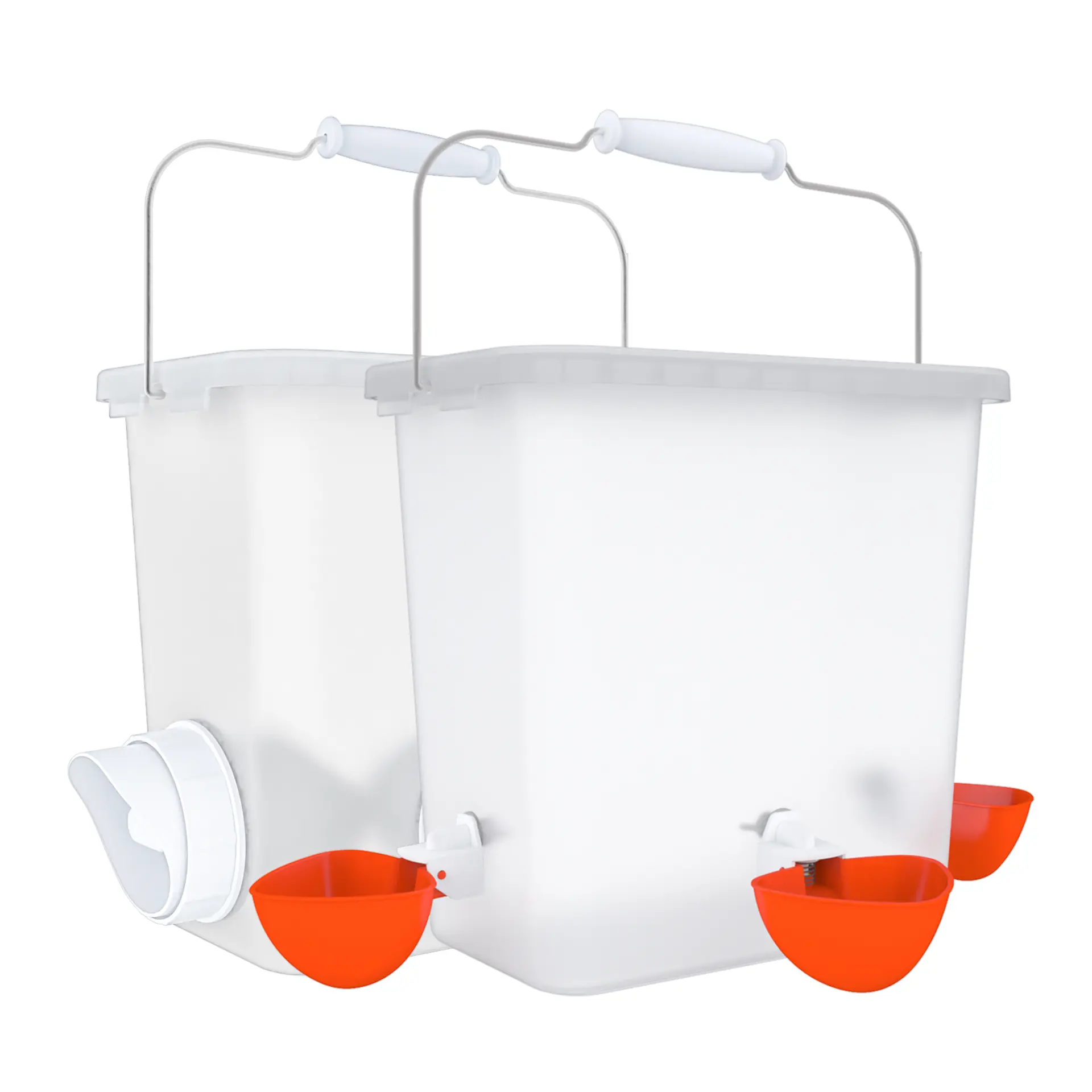 Automatic Chicken Dry Food Feeder & Waterer Set - Polypropylene Waterproof Gravity Dispenser Bucket with 3 Feeder Ports, Poultry Waterer with Water Cups for Poultry Feeding Needs