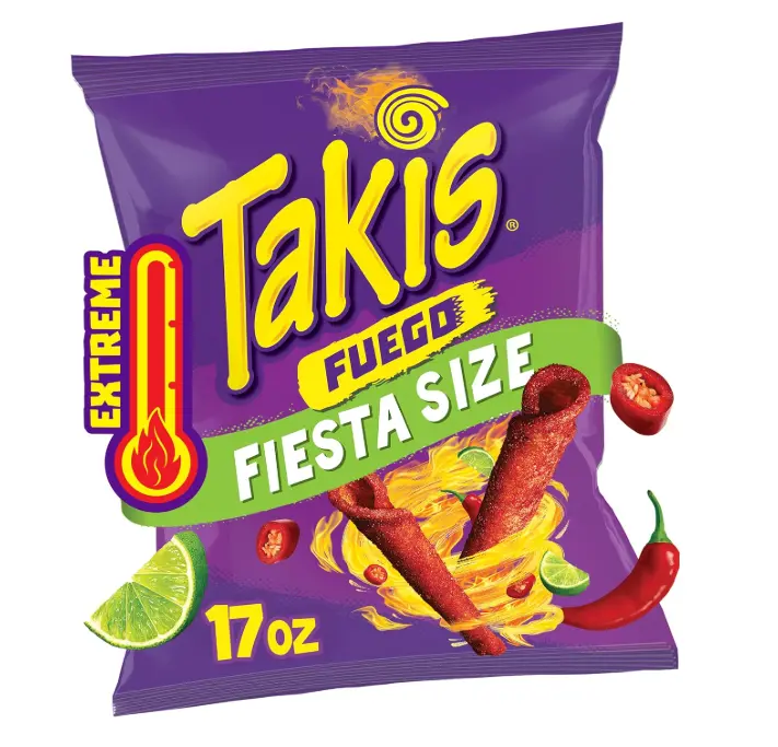Takis Fuego 17 oz Fiesta Size Bag, Hot Chili Pepper & Lime Flavored Extreme Spicy Rolled Tortilla Chips