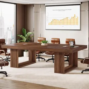 LITTLE TREE 8FT Conference Table for 10 People, 94.5" W Large Meeting Table with 2 Cable Grommet, Business Style Seminar Boardroom Podcast Tables for Office Conference Room
