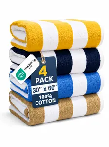 LANE LINEN Unisex Oversized 100% Cotton Beach Towels (4-Piece & 6-Piece Bulk Packs) - 520 GSM, 30"x60", Lint-Free, Lightweight, Thick, Water-Absorbent, Quick-Dry Cabana Stripe Beach Necessities for Adults