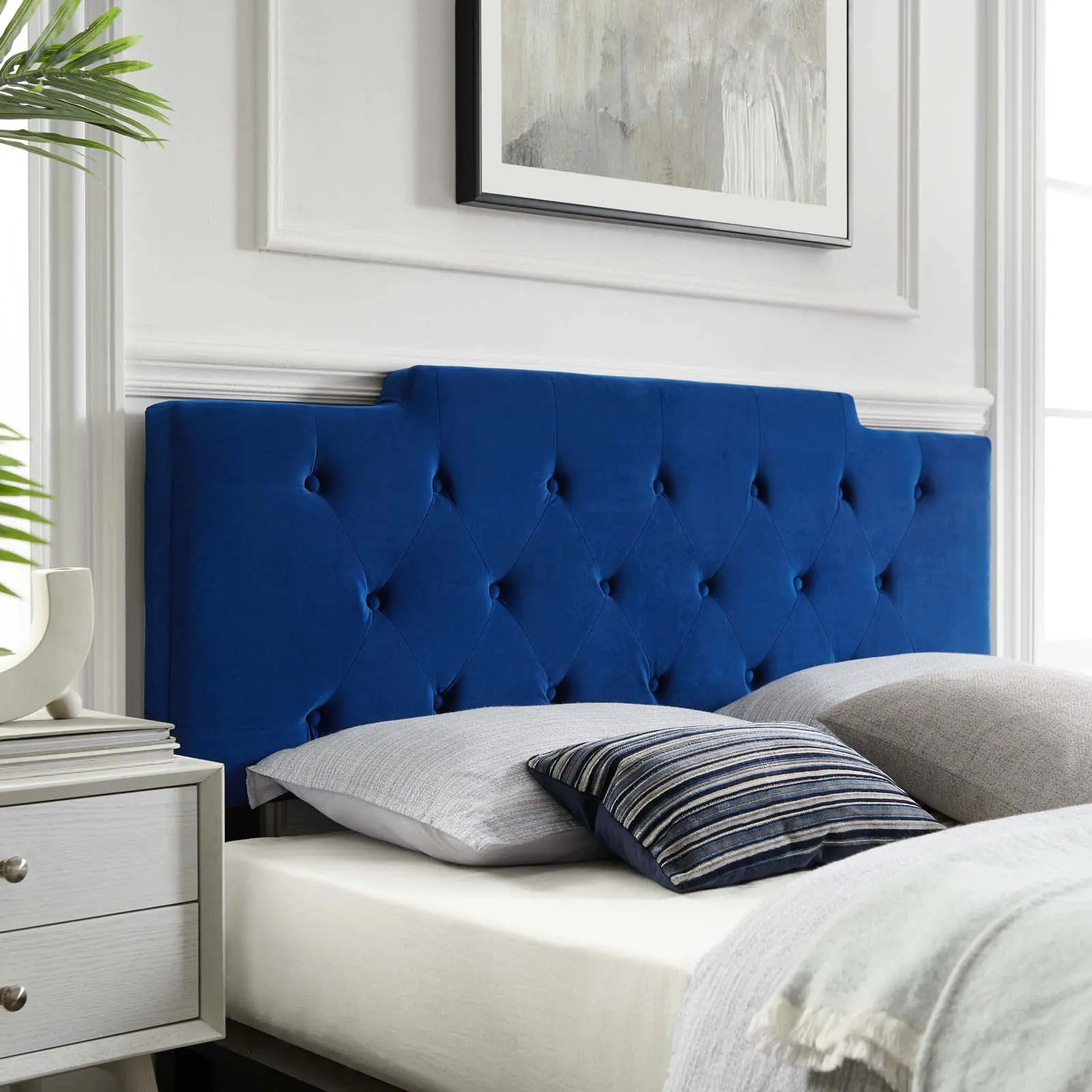 Modway Juliet Diamond Tufted Fabric Upholstered King-California King Performance Velvet Headboard, Navy, Diamond Tufted Headboard, Fabric Upholstered Headboard