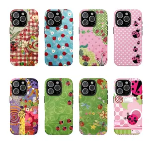 Floral Dot Ladybug Print Phone Case, Durable Two-In-One Protection, Fits iPhone 17 16 15 14 13 12 Pro, Samsung Galaxy S25 S24 S23 S22 Ultra Series