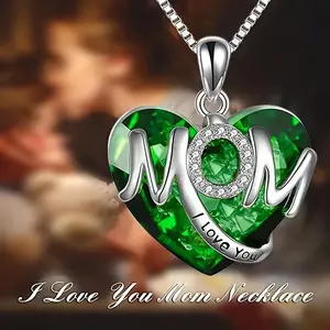 Non-natural Crystal Heart Necklaces & Pendants - “I Love  You Mom” Necklace - Meaningful Mother’s Day Gift - Sentimental Gift from Daughter/Son for Mom's Birthday, Anniversary Jewelry Christmas Gifts for Women Mom Mama Nana