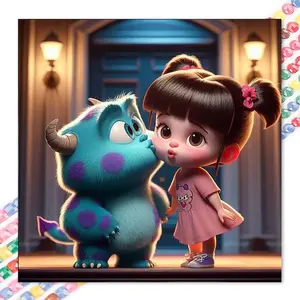 1 set of DIY diamond painting kit, 5D diamond art set, DIY decoration cute monster, pink clothes, warm lights. Mosaic, diamond art, DIY art home decor.