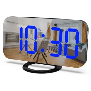 Digital Alarm Clock Mirror LED Display Snooze Function Dim Mode Wall Bedroom
