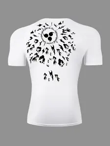 Graphic Print Short Sleeve Athletic Fit Compression Shirt for Men, Gym Workout Running Sporty Tees, Summer Quick-Dry Breathable Round Neck T-Shirt Tops, Rash Guard Undershirt Baselayers Activewear Sportswear