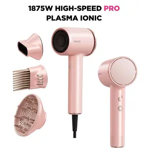 BABONIR High-Speed Hair Dryer 1875W Ionic & Plasma Blow Dryer, Compact Fast Drying Blow Dryer with Diffuser Concentrator & Comb Nozzle, Low-Temp Styling Mode, Comb Nozzle Cool Shot Compact Pro for Home Travel Salon,Christmas Gifts Holiday Gift Pink