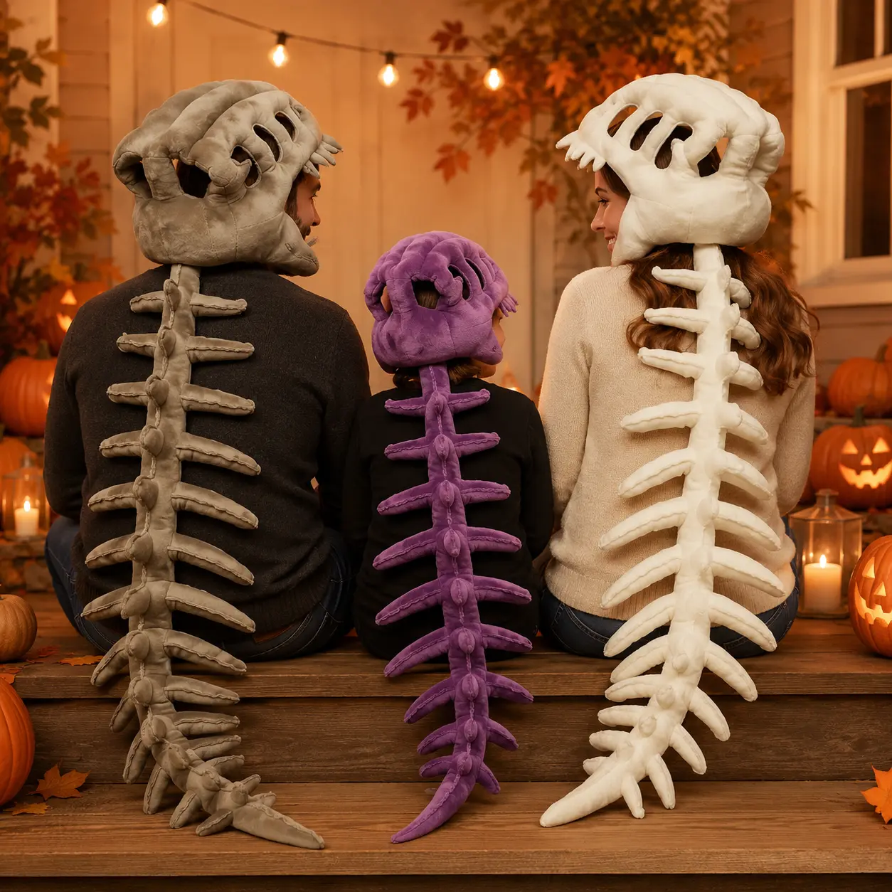 Funny Dinosaur Skeleton Hat, Plush Dino Bone Headpiece for Kids Adults & Family, Halloween Cosplay Costume Accessory, Soft Party Headwear & Photo Prop