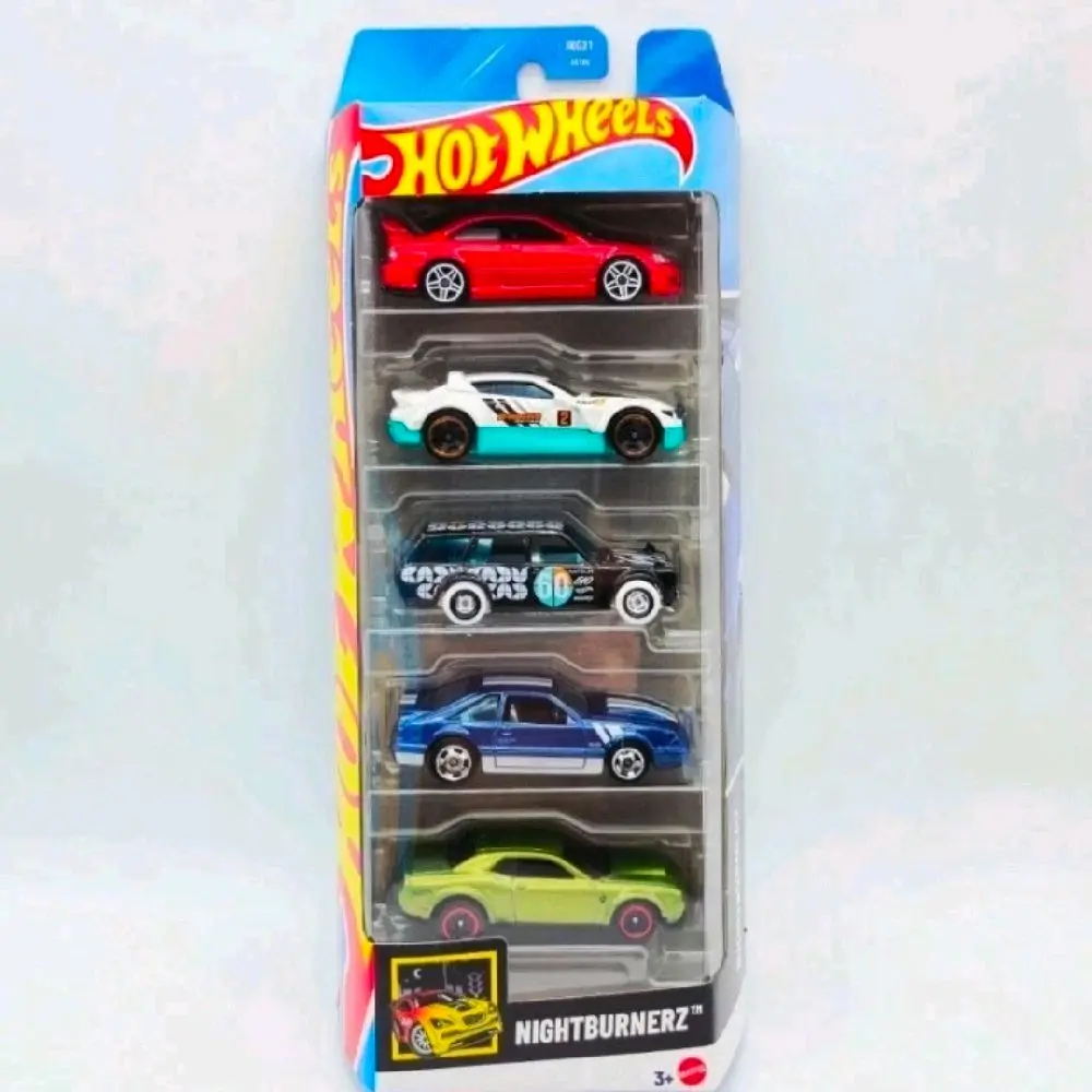 Hot Wheels Nightburnerz 5-Pack Collection Featuring 1996 Honda Civic Coupe Rally Cat Datsun 510 Wagon 1992 Ford Mustang & 2018 Dodge Challenger SRT Demon